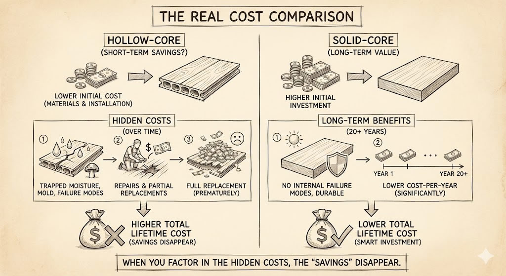 the real cost comparison between hollow core and solid core decking